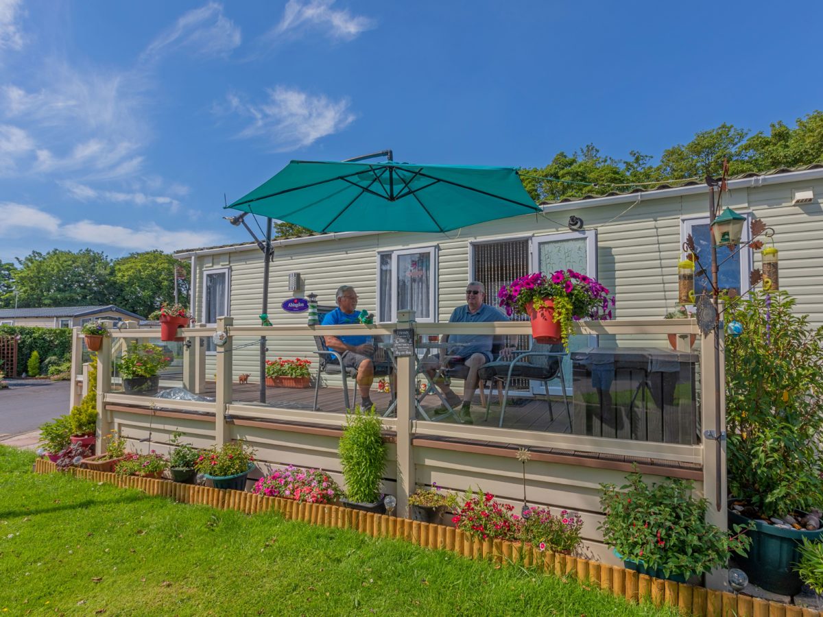 Static caravan with terrace for sale at caravan park in Blackpool
