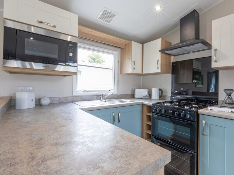 close up of kitchen in caravan holiday home